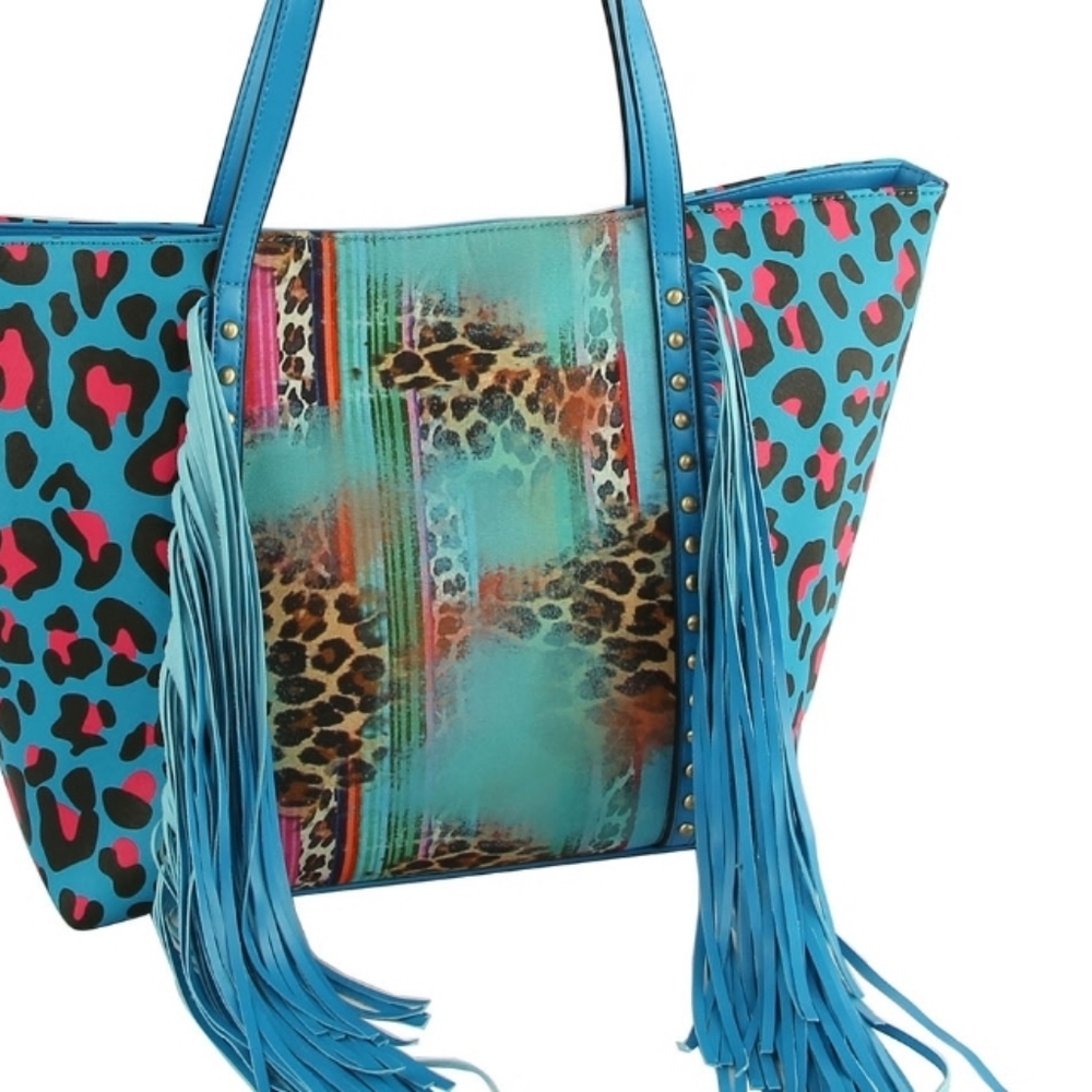 Leopard Printed Fringe Western Tote